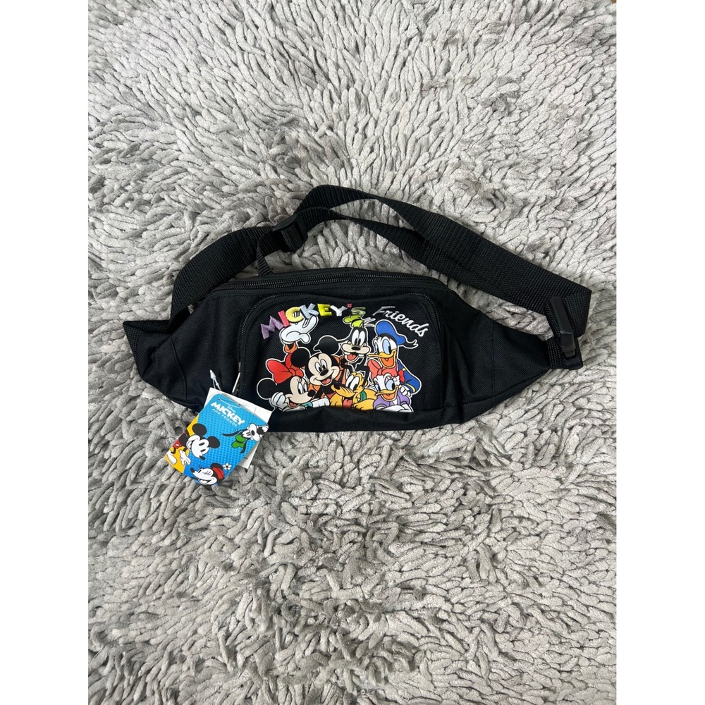 Disney Mickey and Friends Fanny Pack Black Canvas Waist Bag NWT